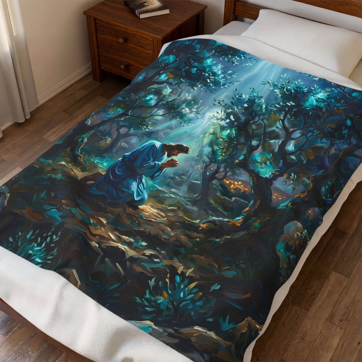 “Thy Will Be Done - Gethsemane Moonlight Prayer” - Plush Blanket