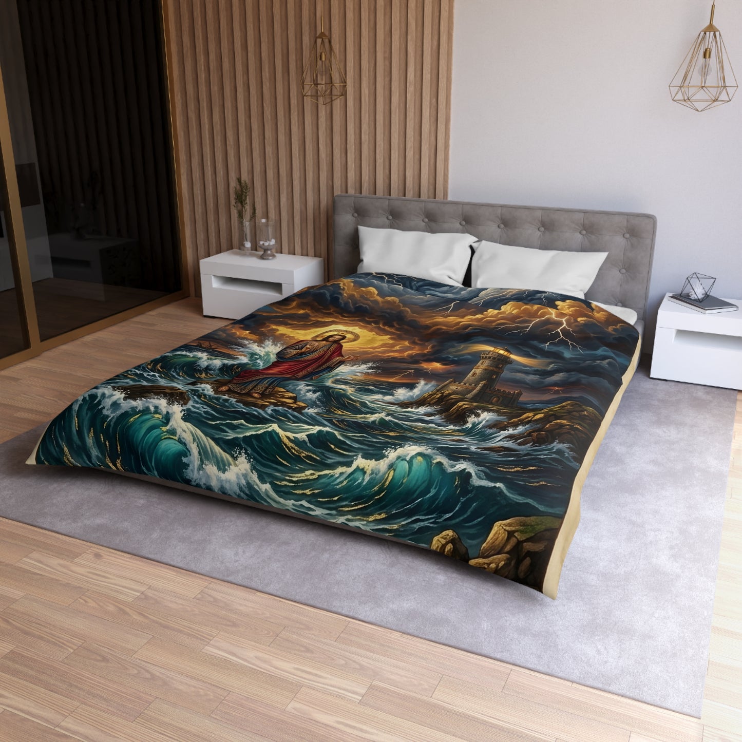 “Steadfast Hope - Lighthouse in the Storm” - Duvet Cover