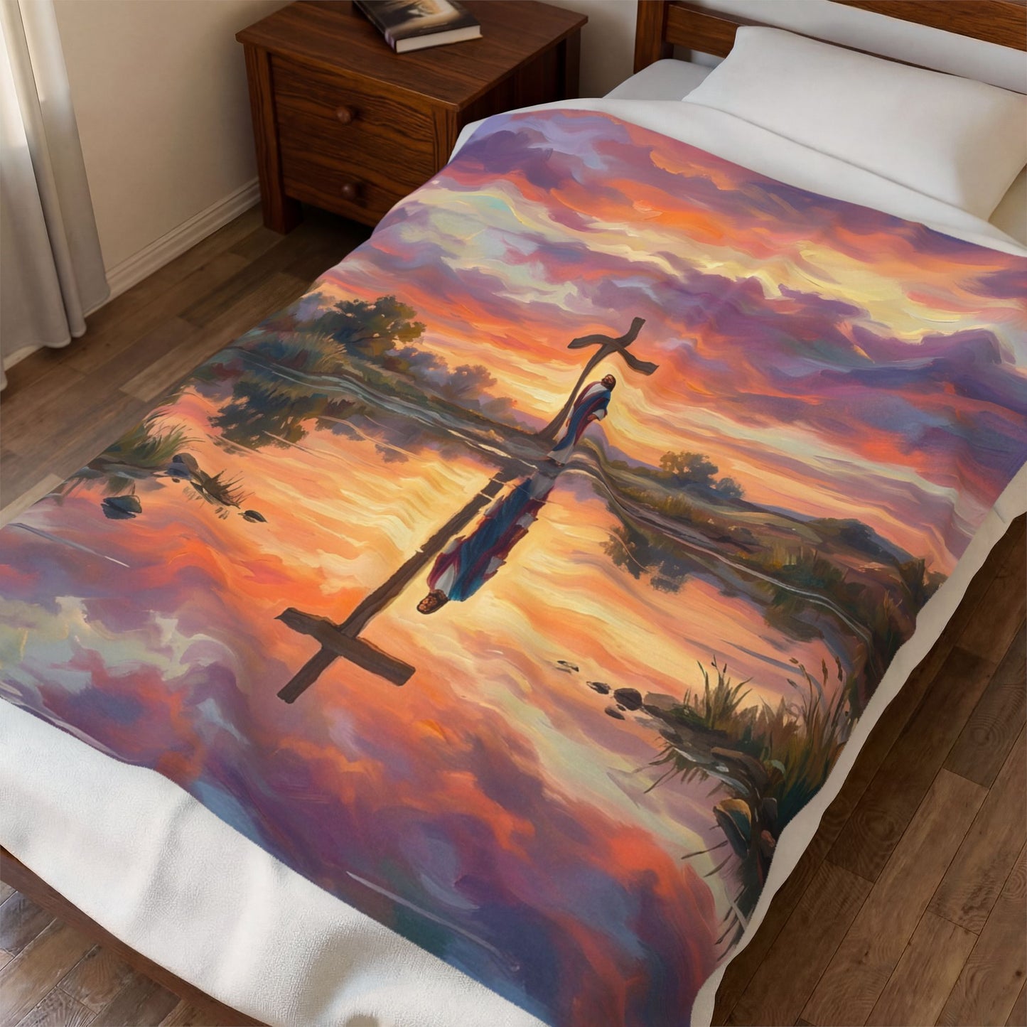 “Living Water - Cross Reflected at Dawn” - Plush Blanket