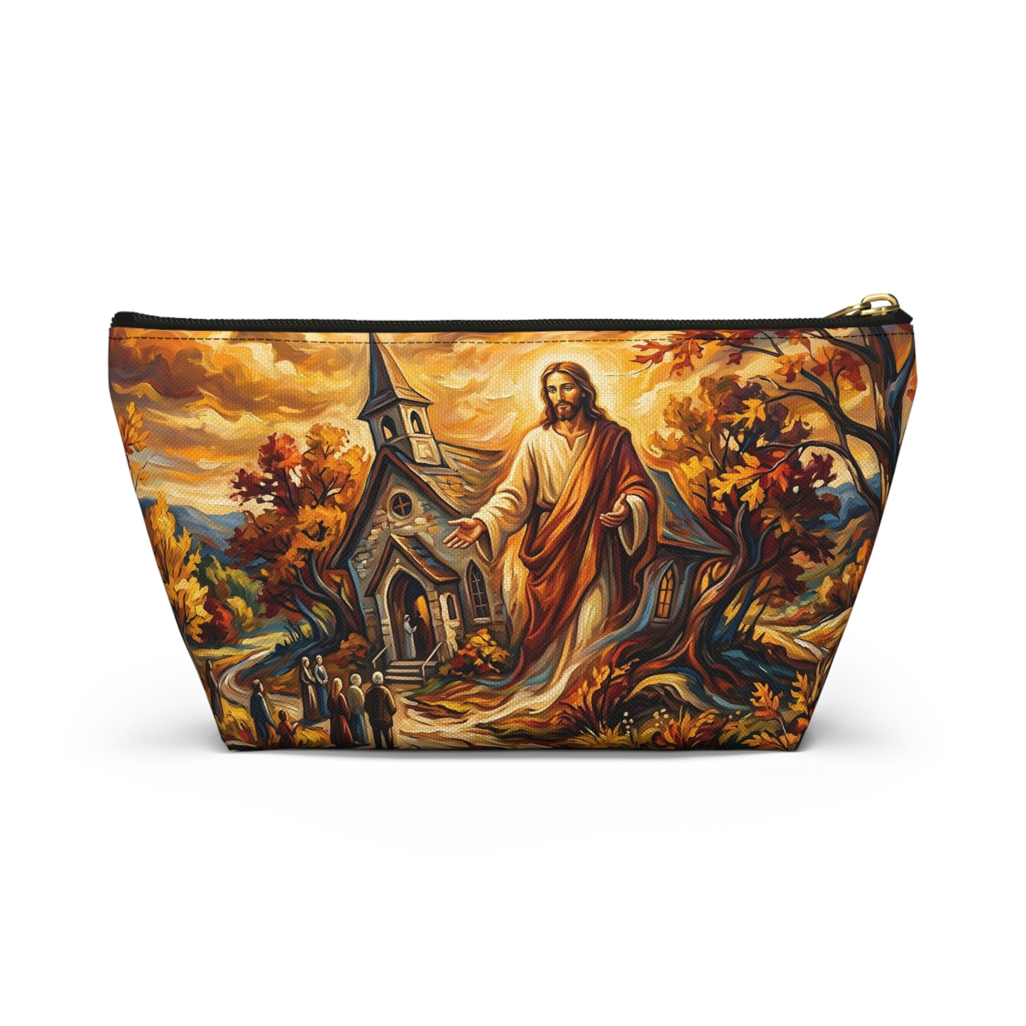 “Abide With Me - Autumn Church at Sunset” - Accessory Pouch