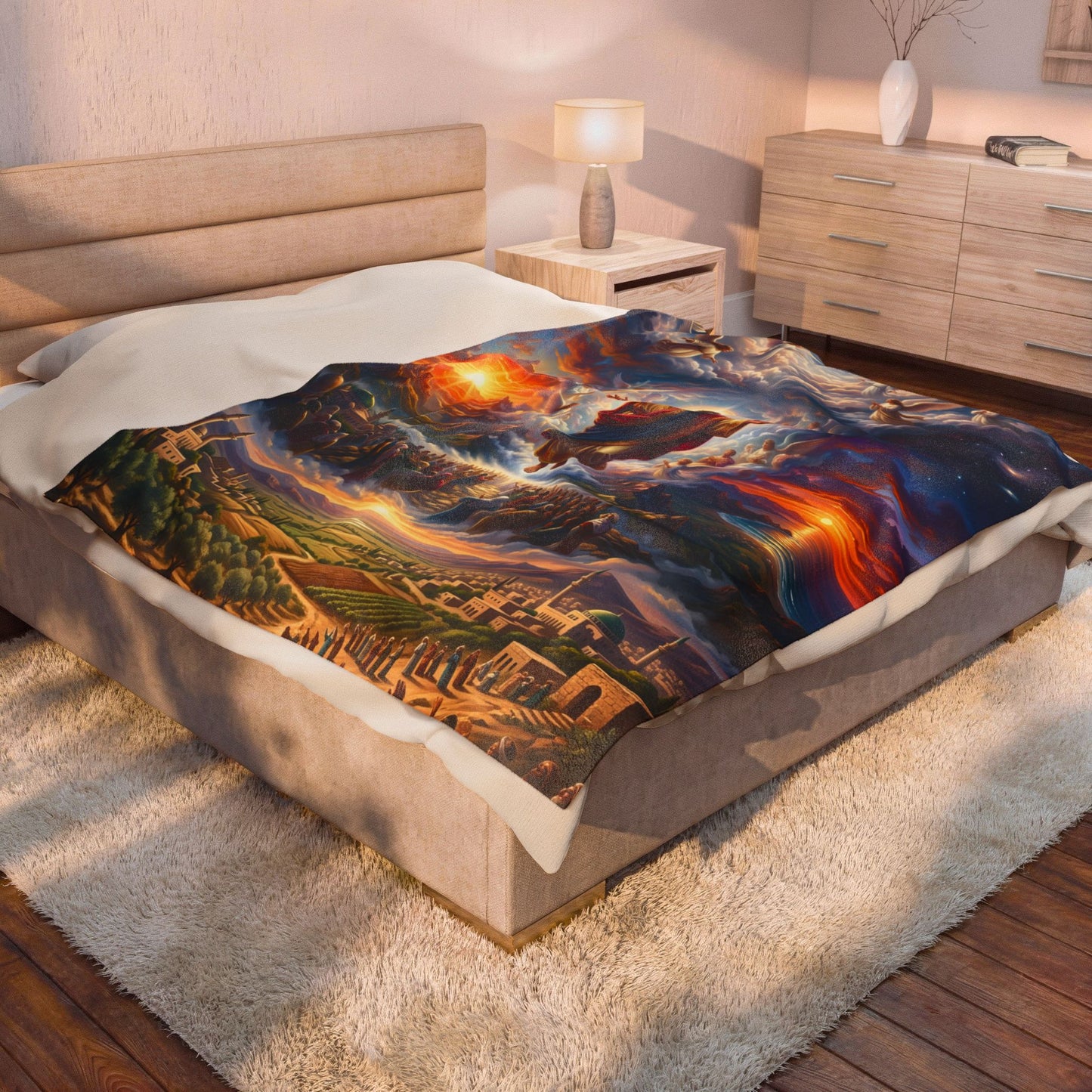 “From Sunrise to Sunset - God Enthroned Above All Nations” - Plush Blanket