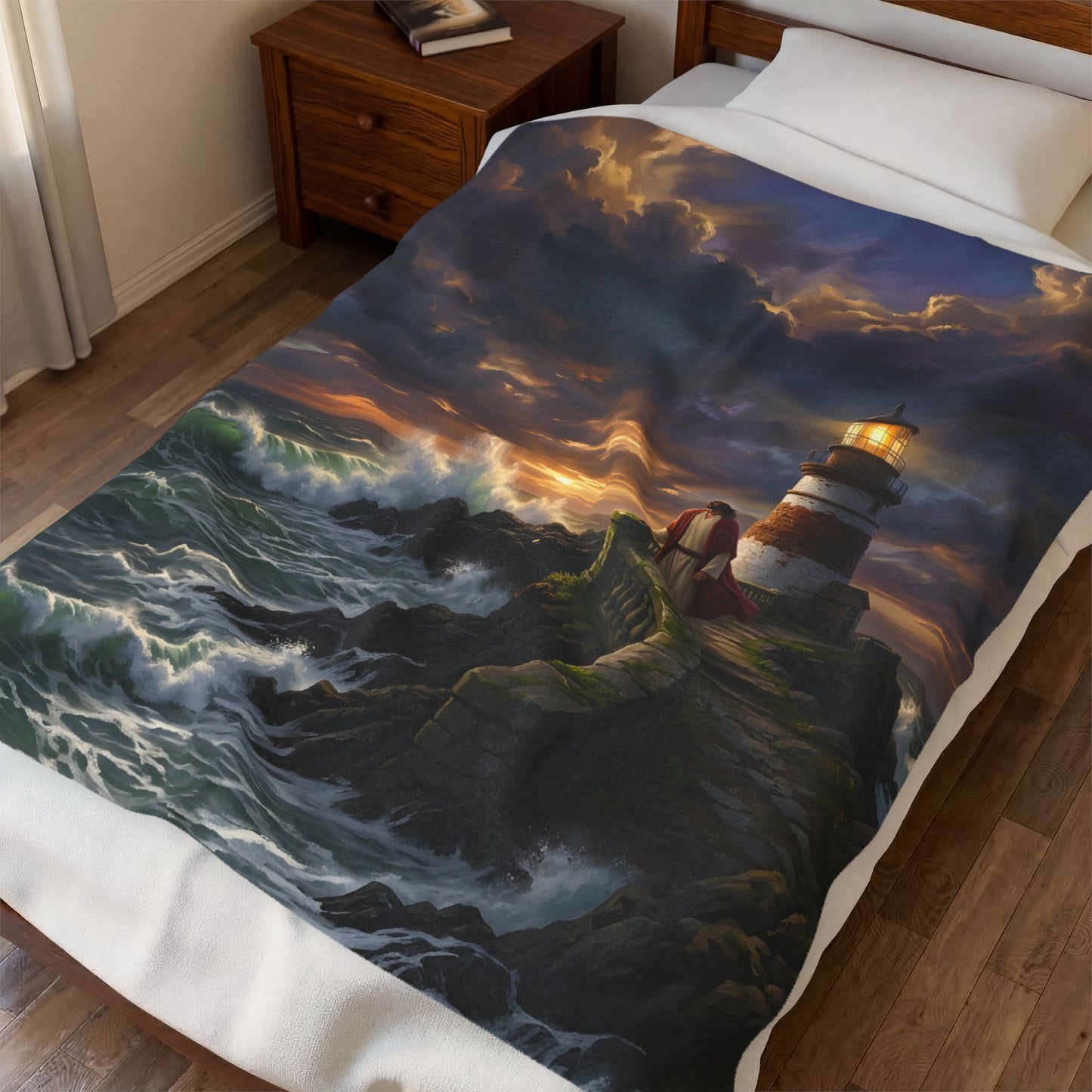 “Steadfast Hope - Lighthouse in the Storm” - Plush Blanket
