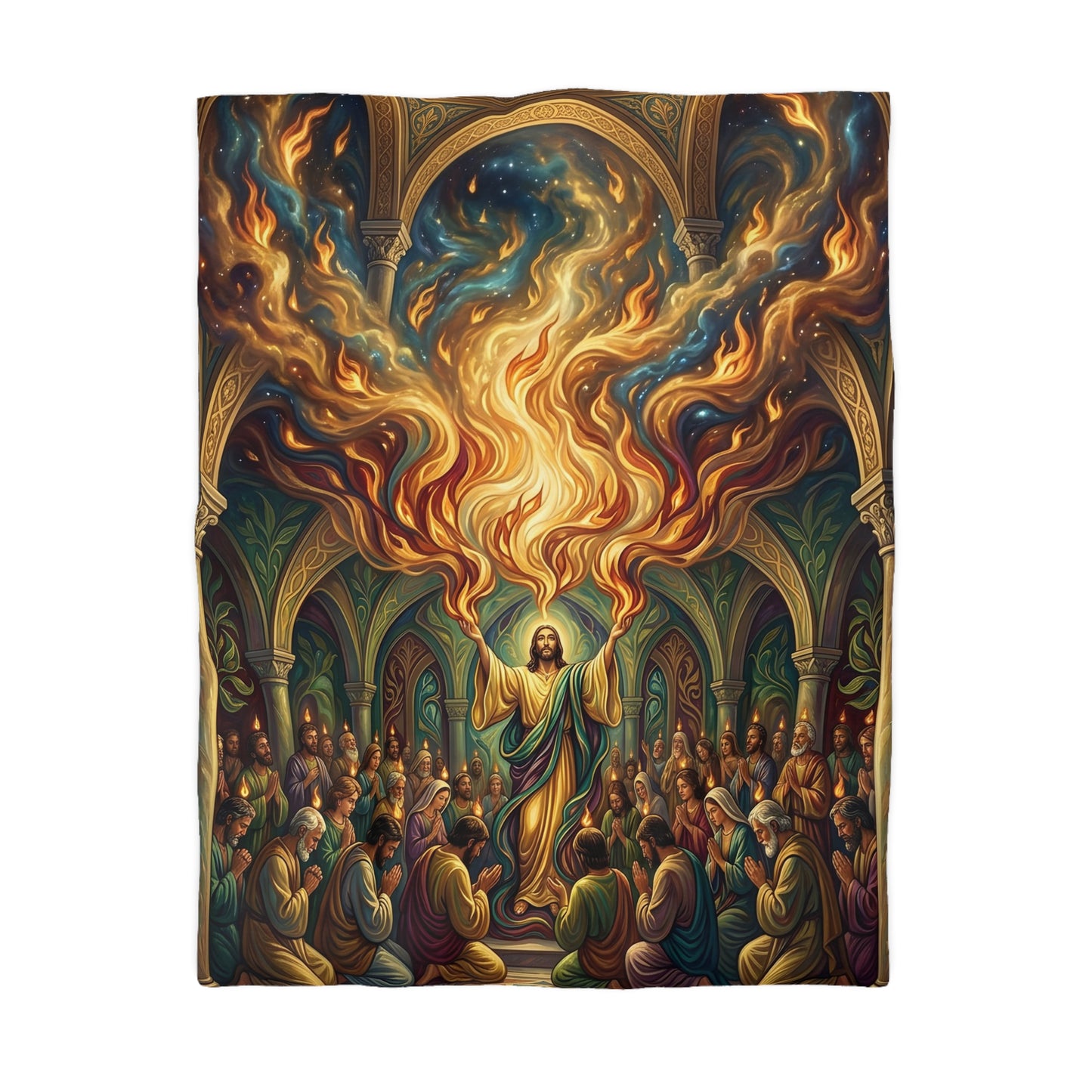 “Spirit Poured Out - Pentecost Flames Descending” - Duvet Cover
