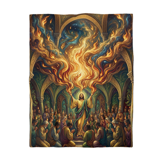 “Spirit Poured Out - Pentecost Flames Descending” - Duvet Cover
